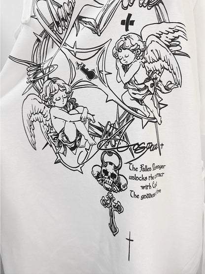 Black/White with T-shirt Gothic Off-Shoulder Choker Y2K Free Angel Heavenly