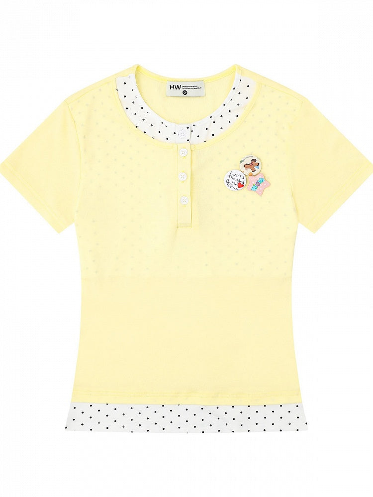 Yellow Casual Fake Two-Piece T-Shirt with Polka Dot - Languid Park
