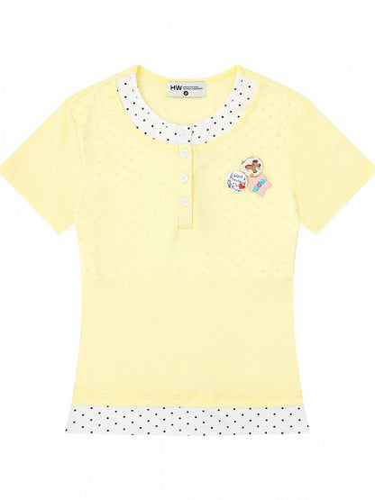 Yellow Casual Fake Two-Piece T-Shirt with Polka Dot - Languid Park