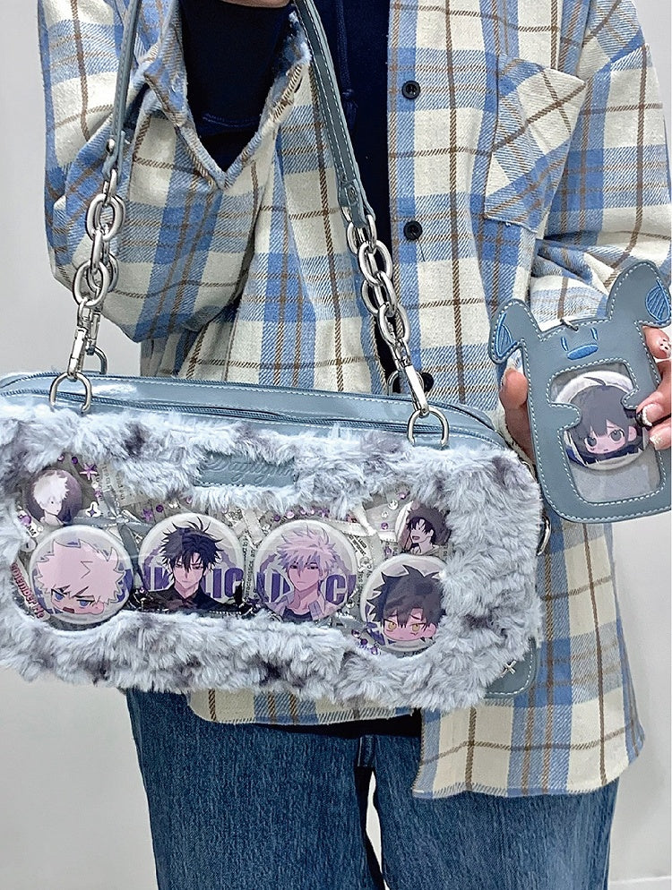 Grey and Blue Plush Ita Bag with Puppy Charm - Daylight