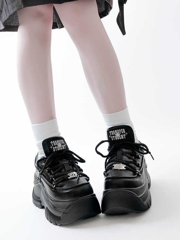 Mattend with Kei Sneakers PU Platform Design Lace-Up Jirai Black