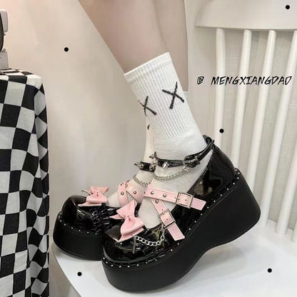 Punk Black Cat Lolita Thick Sole Platform Shoes – Sweet Cool Y2K JK Leather Flats | LilyVow