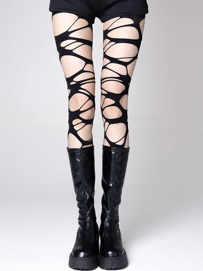 Asymmetrical Punk Tights Design Cut-out Black/White