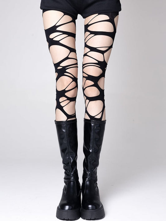 Asymmetrical Punk Tights Design Cut-out Black/White