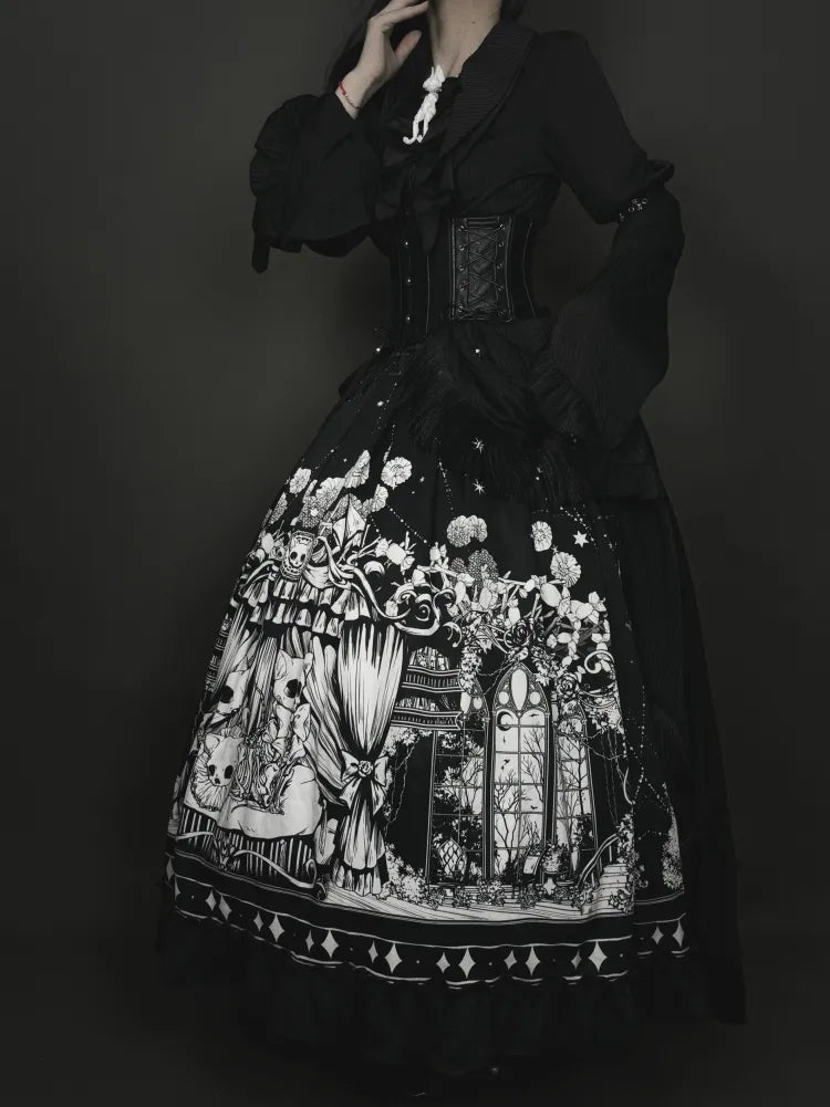 Ärmel Dunkler Gürtel Verfügbar Schwarzes Korsett Gothic Plus Set Lang - Voller Lolita Rock Größen Shirt +