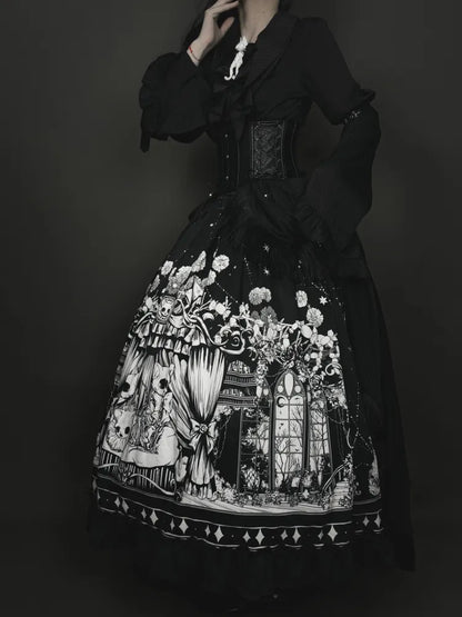 Ärmel Dunkler Gürtel Verfügbar Schwarzes Korsett Gothic Plus Set Lang - Voller Lolita Rock Größen Shirt +