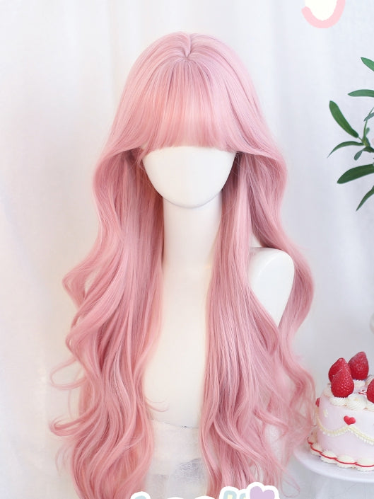 80–85 cm gewellter Pony, rosa, mit langer Perücke