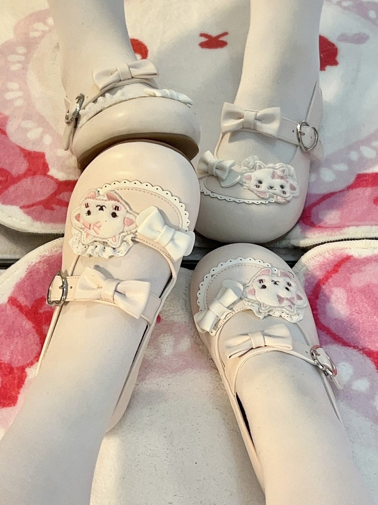 Bow Pink Sheep Accents Sweet Flats Black Lolita Theme with