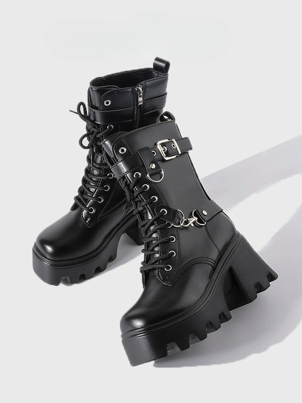 with Punk Multi-Closure System Heel Black - Chunky Boots