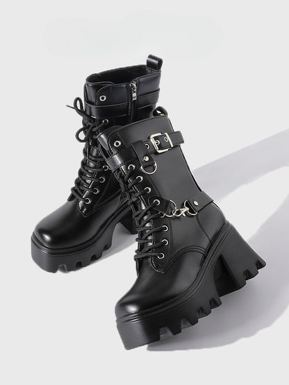 with Punk Multi-Closure System Heel Black - Chunky Boots