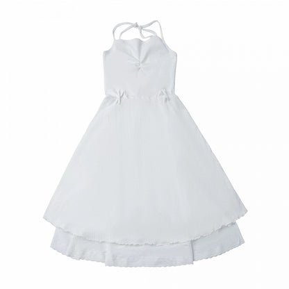 Double-Layer Slip Dress in White (Long Version) - PINK SAVIOR