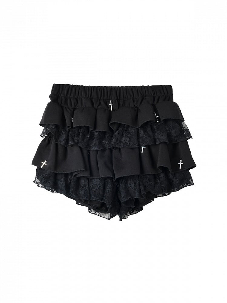 Tiered Skort with Lace Trim & Cross Charms - Kyouko Baby