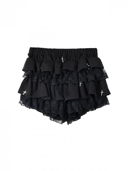 Tiered Skort with Lace Trim & Cross Charms - Kyouko Baby