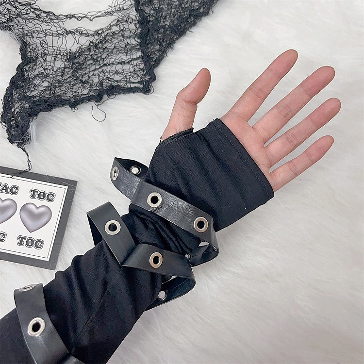 Schwarze Riemenhandschuhe PU-Design Punk