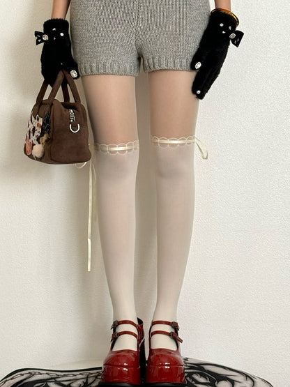 White Self-tie Decorated Tights Straps