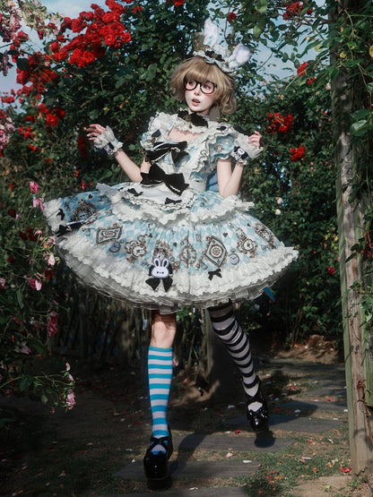 Blue White Alice Wonderland Sweet Lolita OP Dress Set - Untitled Heartbeat
