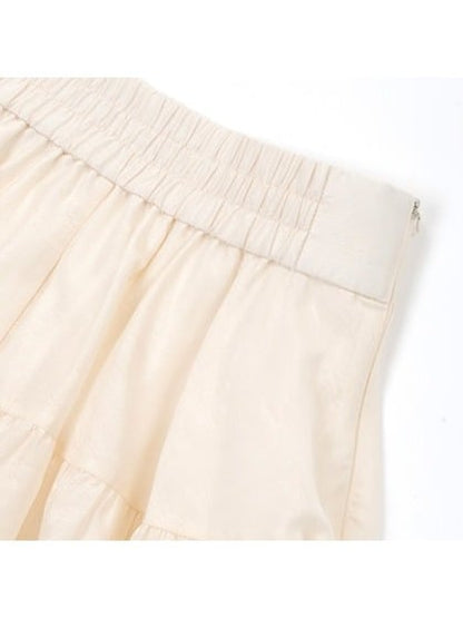 Retro Beige Floral Lace-Trimmed A-Line Skirt - Yimu Walnut