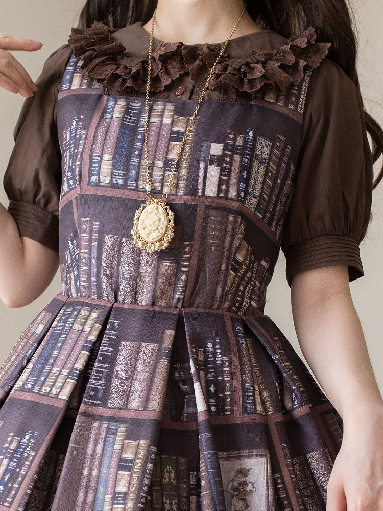 ピーターショートコーヒーブラウススリーブパフパンカラーコットン