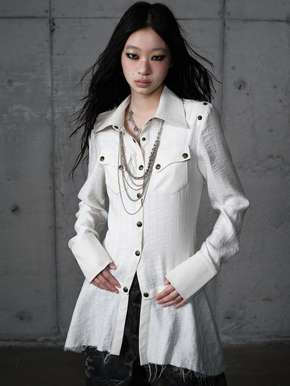 Punk Vintage Detachable Hem Patchwork White Back PU with Shirt Deconstructed