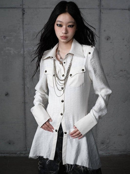Punk Vintage Detachable Hem Patchwork White Back PU with Shirt Deconstructed