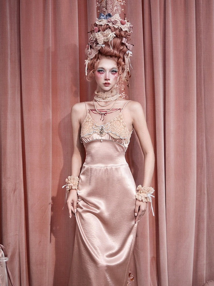 Rococo Pink Lace Satin Slip Dress with Padded Cups - Blood Supply