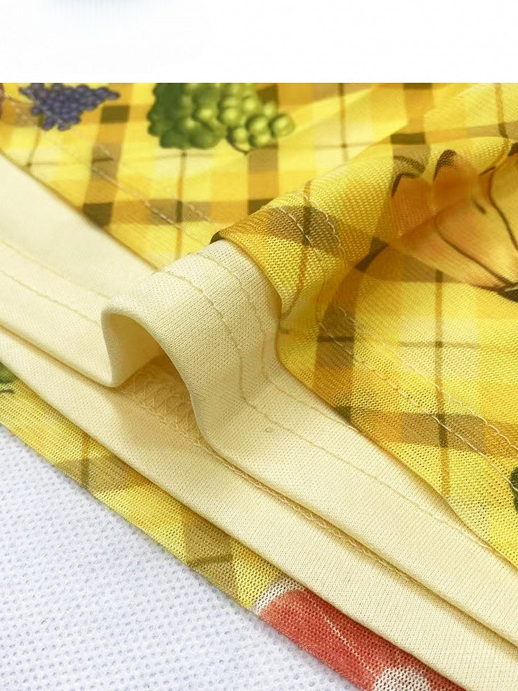 Y2K Muster Plaid Brief Hals + Gelb Obst Neckholder Cami Print Bittersüße Kleid Top Und Rot