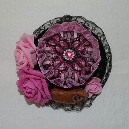 Mini Trim Hat Floral Plushie Lace BlackPink Kitty Design