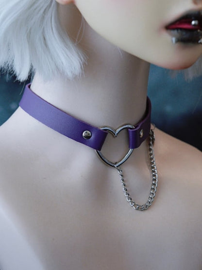 Choker Cross-shaped Pendant Heart Cut-out Purple And Chain Gothic