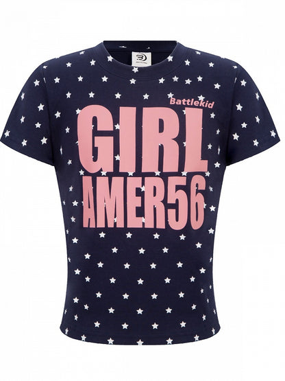 Star Letter Print Navy Pink Tee - Languid Park