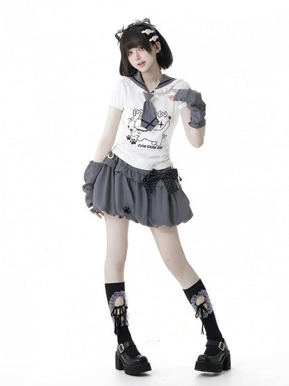 サイドアームウェア 耳なし Tシャツ付き キティデザイン セーラーカラー ホワイト ドローストリング