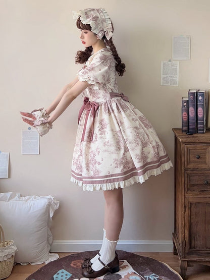 Dusty Sleeves Short Lolita Dress Print Collar Purple Grapes Pan Peter