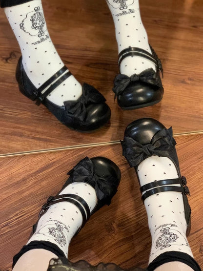 Top Low-heel Elegant Bow and Lolita Black at Two Mary Janes Closure Buckle Delicate in