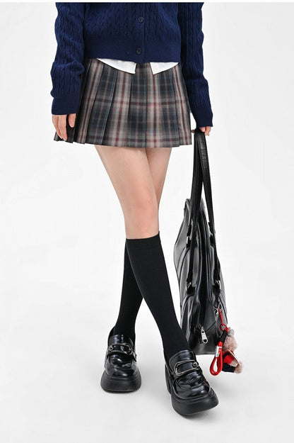 42CM/45CM/48CM/56CM/65CM Style JK Uniform Pleated Skirt Gray Plaid Preppy