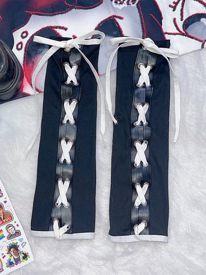 Träger Crisscross Y2K Design Selbstbinden Schwarz-Weiß Ärmel