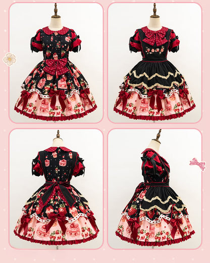 Strawberry Print Black and Red Sweet Polka-dots Peter Pan Collar Lolita Dress