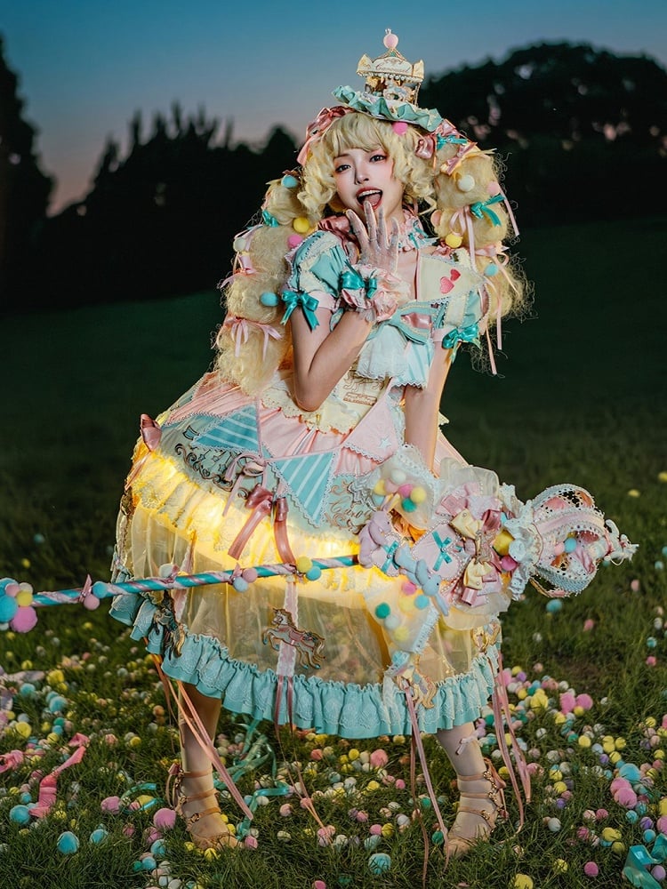 Embroidered Pennant Flag Sash with Carousel Park Theme for Lolita - Dream Magic Box