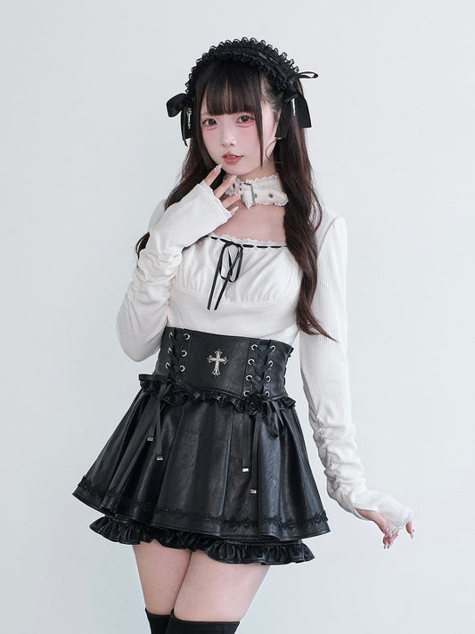 White Choker-Integrated Jirai Kei Top Square Neck