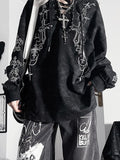 Lace-up Design Cross Hoodie Dye Bittersweet Tie Details Black