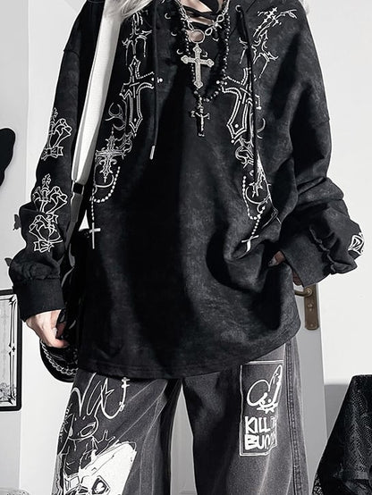 Schnürdesign Cross Hoodie Dye Bittersweet Krawattendetails Schwarz