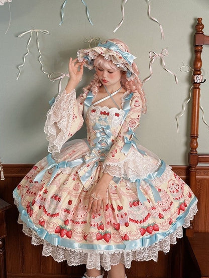 Stück Lange Glocke Ein Gelbes Kleid Mit Süßen Erdbeerärmeln Lolita Kuchendruck