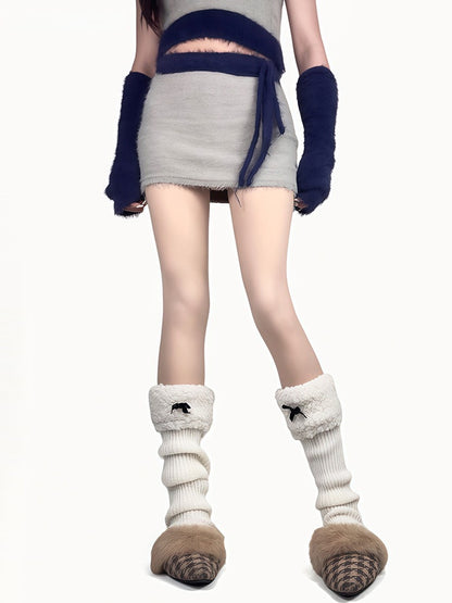 Footed Warmers Knitted Ruffled Leg with Colors 5 Fleece Bows