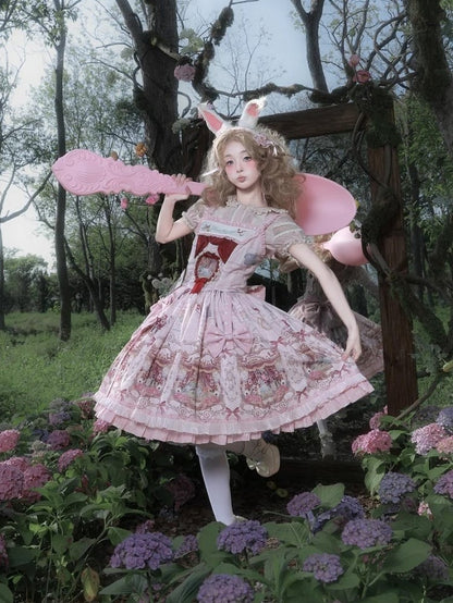 Alice in Wonderland Style Rose Sweet Skirt with Detachable Bow Ribbons - Forest Fairy Tales