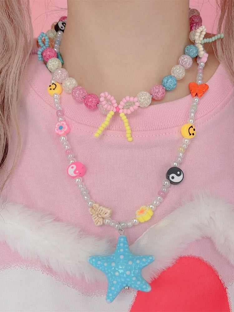 4色のペンダントネックレス ヒトデビーズ Y2K オプション