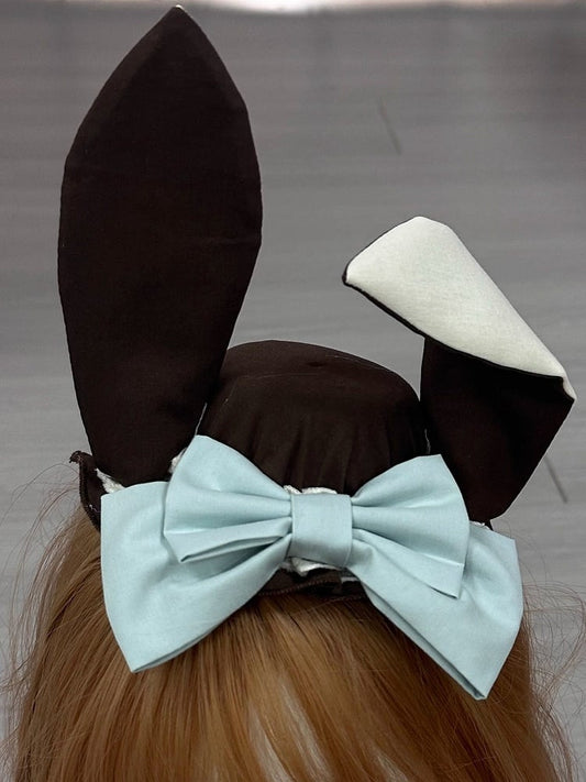 Bunny Green/Black/Pink with Mint Mini Bow Accent Hat Lolita Ear