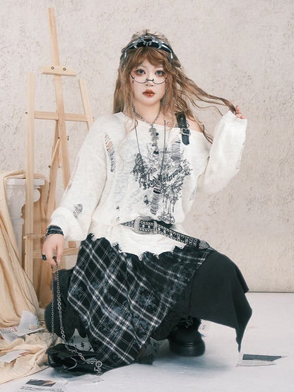 Plaid Hem Handkerchief Size Embroidered Lace with Black Skirt Layer Patchwork Plus Star