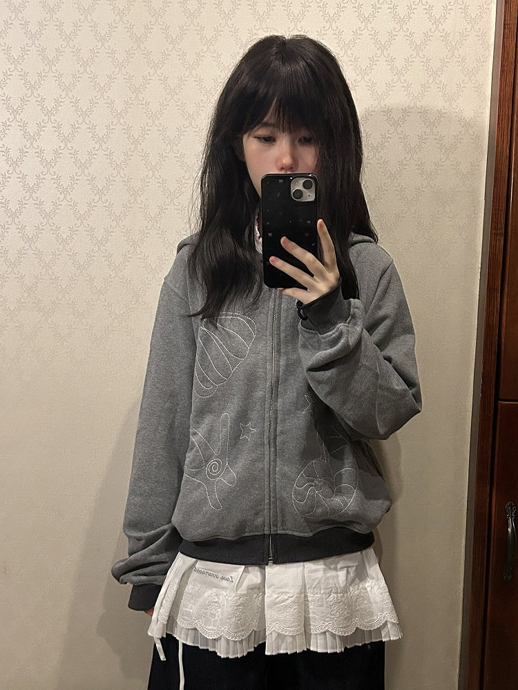Lining Shell Regular/Fleece Gray Kawaii - Daily Version Hooded Jacket