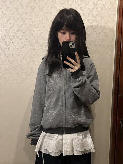 Lining Shell Regular/Fleece Gray Kawaii - Daily Version Hooded Jacket