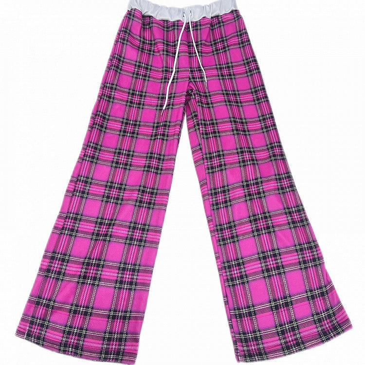 バージョンパターンローズチェック柄ワイドレッグパンツギャルレッドファッション厚手カット