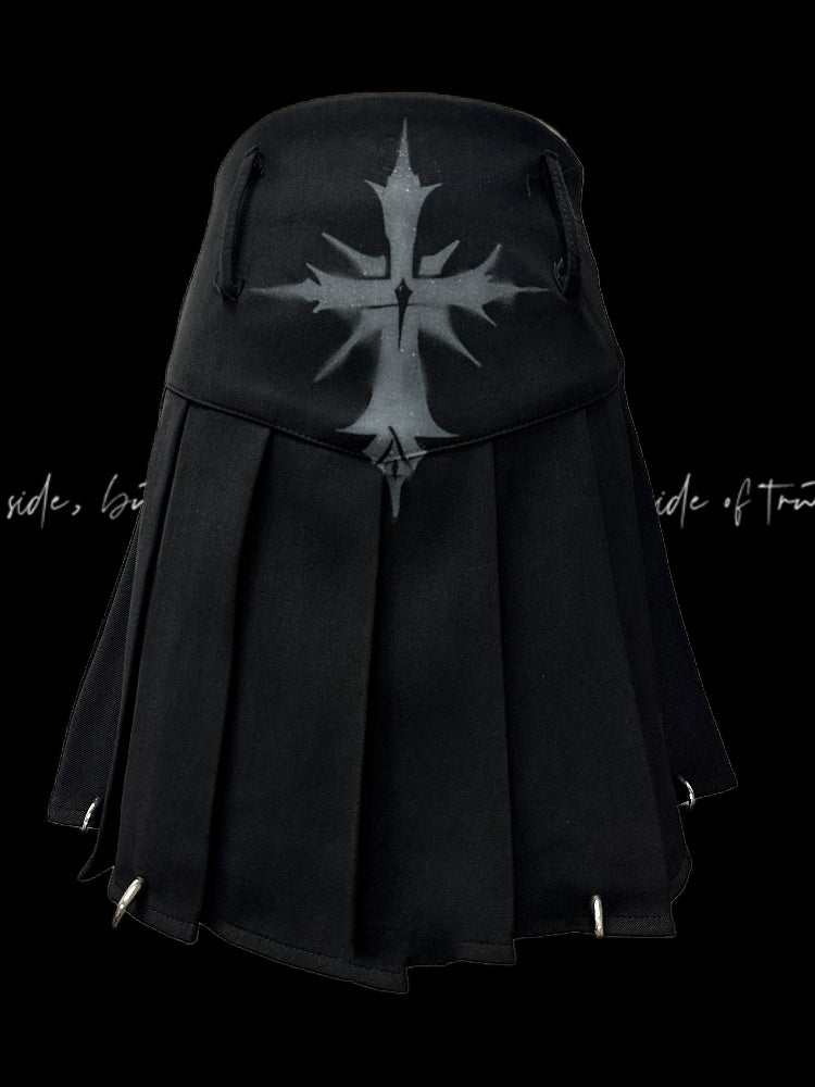 Pleated Skirt Rock Glamorous Y2K Black Cross Print Punk