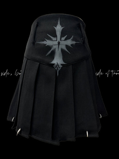 Pleated Skirt Rock Glamorous Y2K Black Cross Print Punk